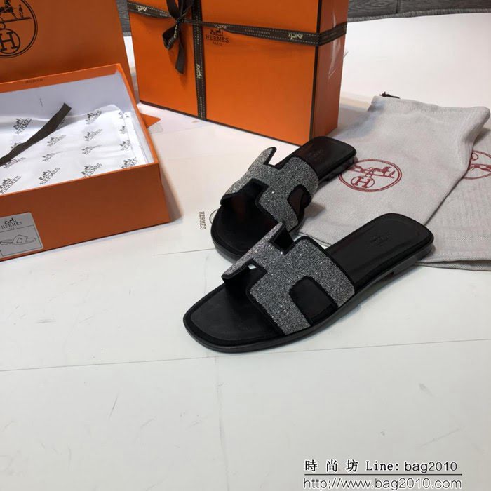 HERMES愛馬仕 頂級品質 2018施華洛奇碎鑽系列 高檔貴婦拖鞋 休閒百搭款 真皮底女拖鞋  dsX1430